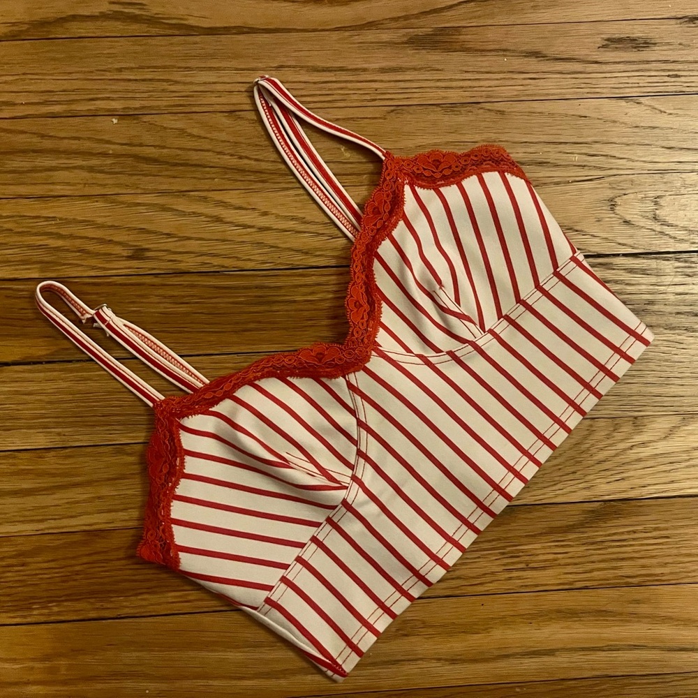Opening Ceremony striped lace trim crop corset tank